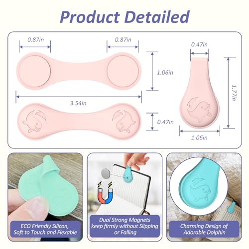 Vaszu Magnetic Silicone Bookmarks for Reading Book, 3 PCS Extra Strong Magnetic Book Mark Clip Cute Dolphin Book Page Holders Accessories Gift for Women, Men, Book Lovers, Teachers, Readers, Kids - Image 3