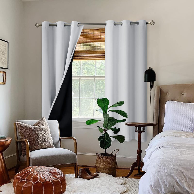BGment بئسة رمادي أبيض 100 ٪ الستائر اللفاتية لغرفة المعيشة 72 بوصة الطول 2 لوحات حرارية معزولة الكاملة طاقة الحجب طاقة حفظ الستائر نافذة لغرفة نوم الحضانة غامق 42 بوصة لكل منهما - Image 2