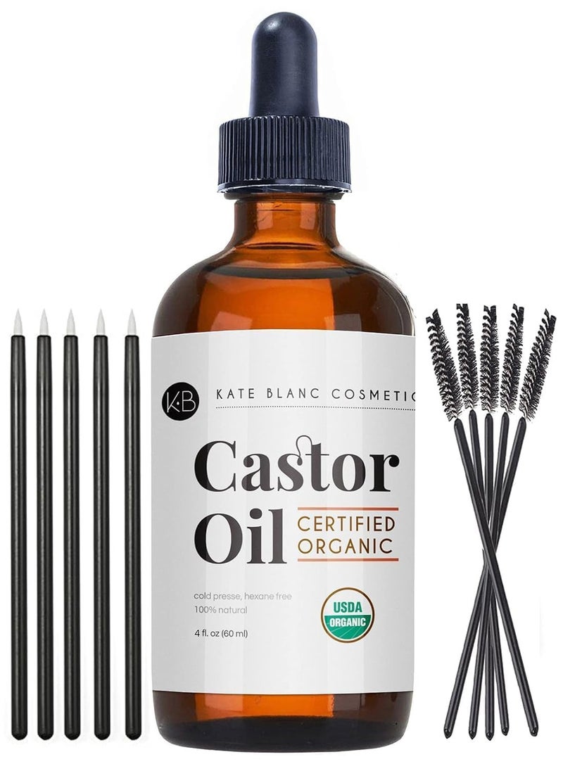 Kate Blanc Cosmetics Castor Oil Organic 4oz Natural Oil for Hair, Eyelashes, Eyebrows. Skin Moisturizer with Starter Kit  - Image 1