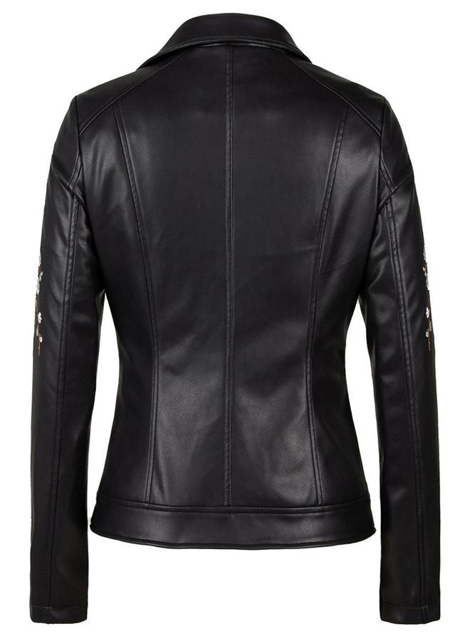 Take Two Black Floral Embroidered Biker Jacket - Image 2
