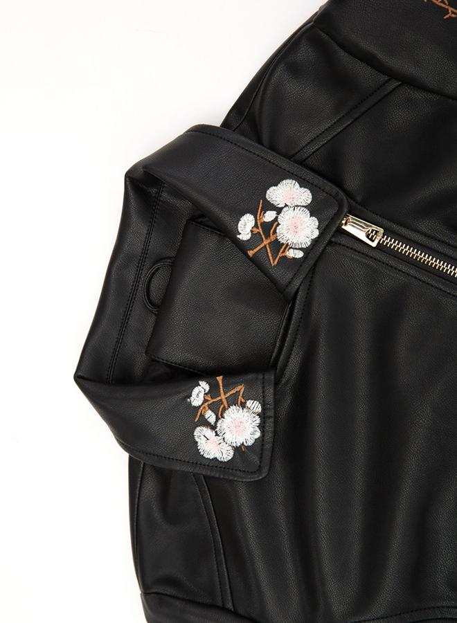 Take Two Black Floral Embroidered Biker Jacket - Image 4