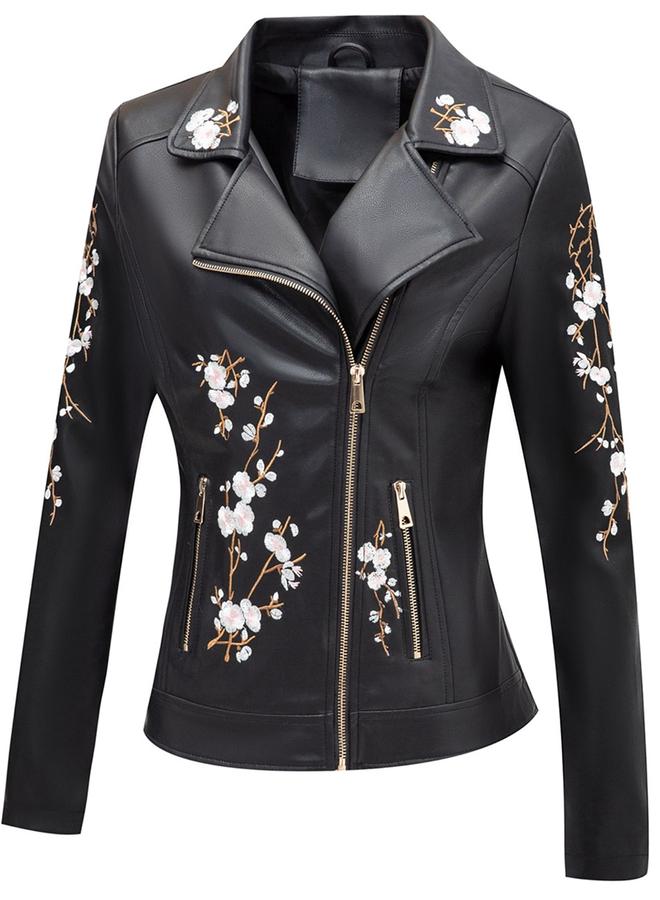 Take Two Black Floral Embroidered Biker Jacket - Image 3