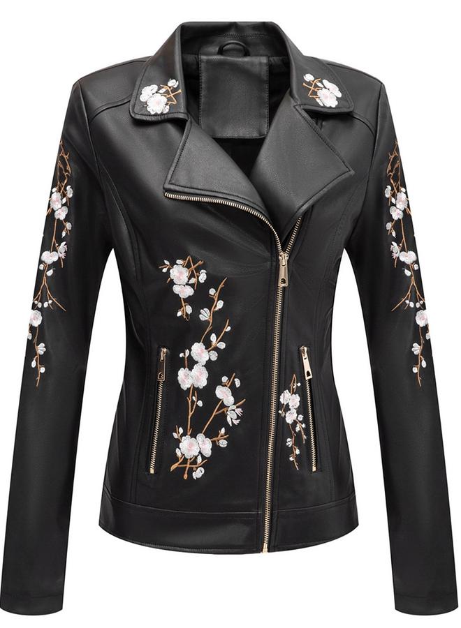 Take Two Black Floral Embroidered Biker Jacket - Image 1