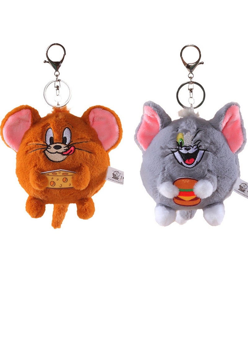 Generic 2-Piece Tom Cat and Jerry Mouse Plush Toy Backpack Shoulder Bag Accessory Plush Animal Keychain Birthday Gift for Boys and Girls (10cm - Hug Cheese/Burger Style) - Image 1