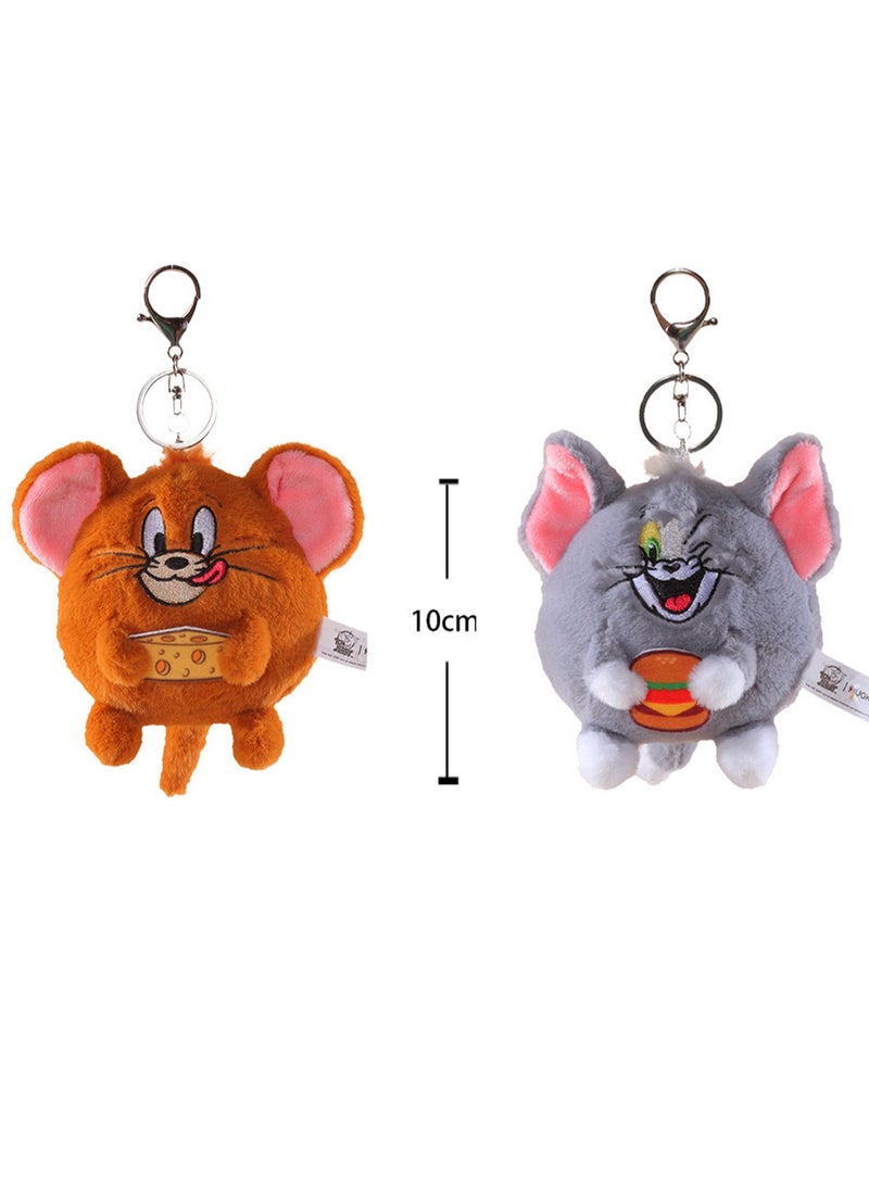 Generic 2-Piece Tom Cat and Jerry Mouse Plush Toy Backpack Shoulder Bag Accessory Plush Animal Keychain Birthday Gift for Boys and Girls (10cm - Hug Cheese/Burger Style) - Image 2