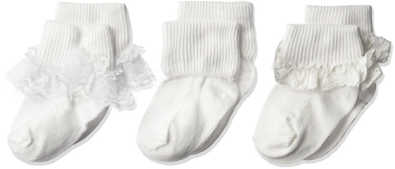 Jefferies Socks baby girls Eyelet Lace/Turn Cuff/Fancy Lace 3 Pack Socks, White, 12-24 Months US - Image 4