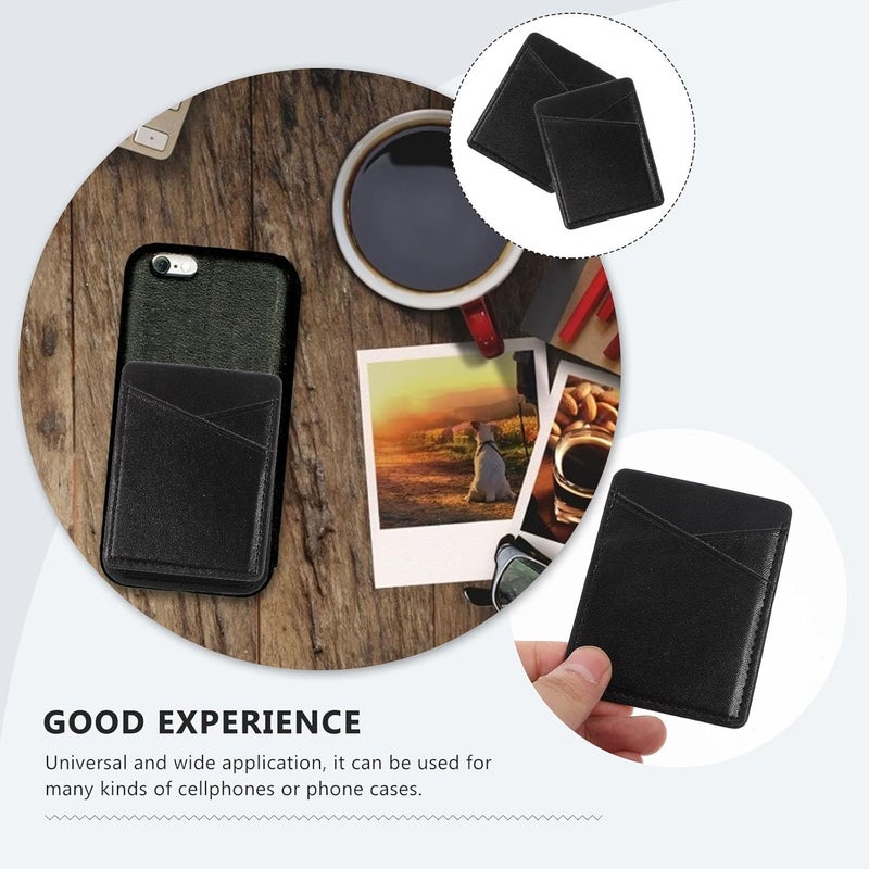 2pcs Pu Leather Phone Wallet Sticker Card Holder Back Pocket for Cellphone Adhesive Card Pocket for Phone Case (Black) - Image 3