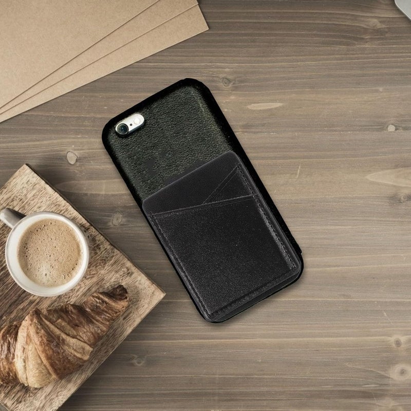 2pcs Pu Leather Phone Wallet Sticker Card Holder Back Pocket for Cellphone Adhesive Card Pocket for Phone Case (Black) - Image 4
