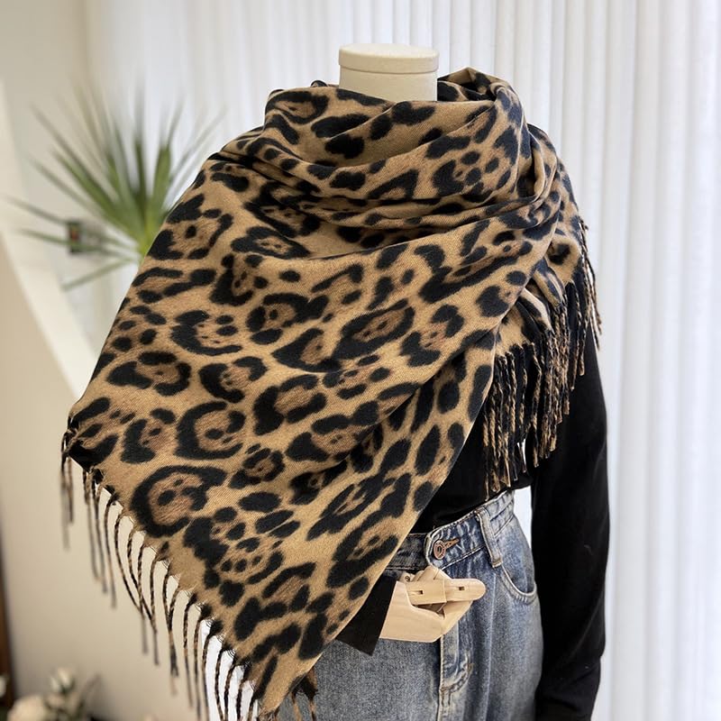 Mealah Women Leopard Print Scarf for Cold Weather - Soft Warm Shawls Scarves with Tassels(74.8''*23.62') - Image 3