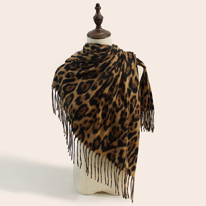 Mealah Women Leopard Print Scarf for Cold Weather - Soft Warm Shawls Scarves with Tassels(74.8''*23.62') - Image 5