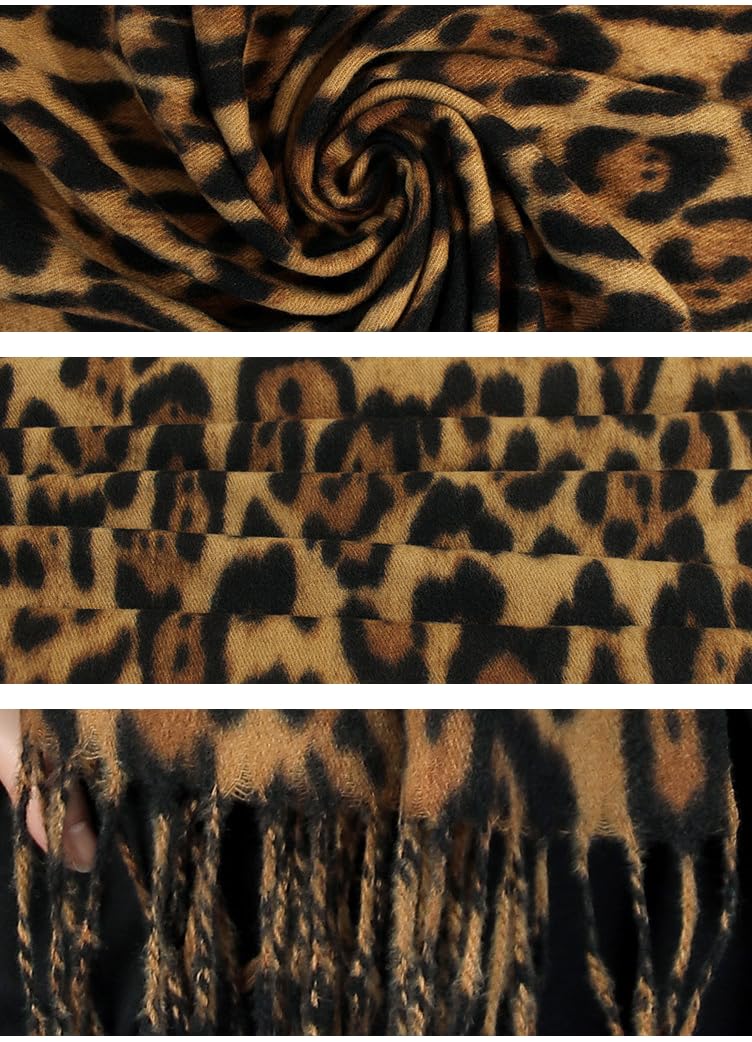 Mealah Women Leopard Print Scarf for Cold Weather - Soft Warm Shawls Scarves with Tassels(74.8''*23.62') - Image 4