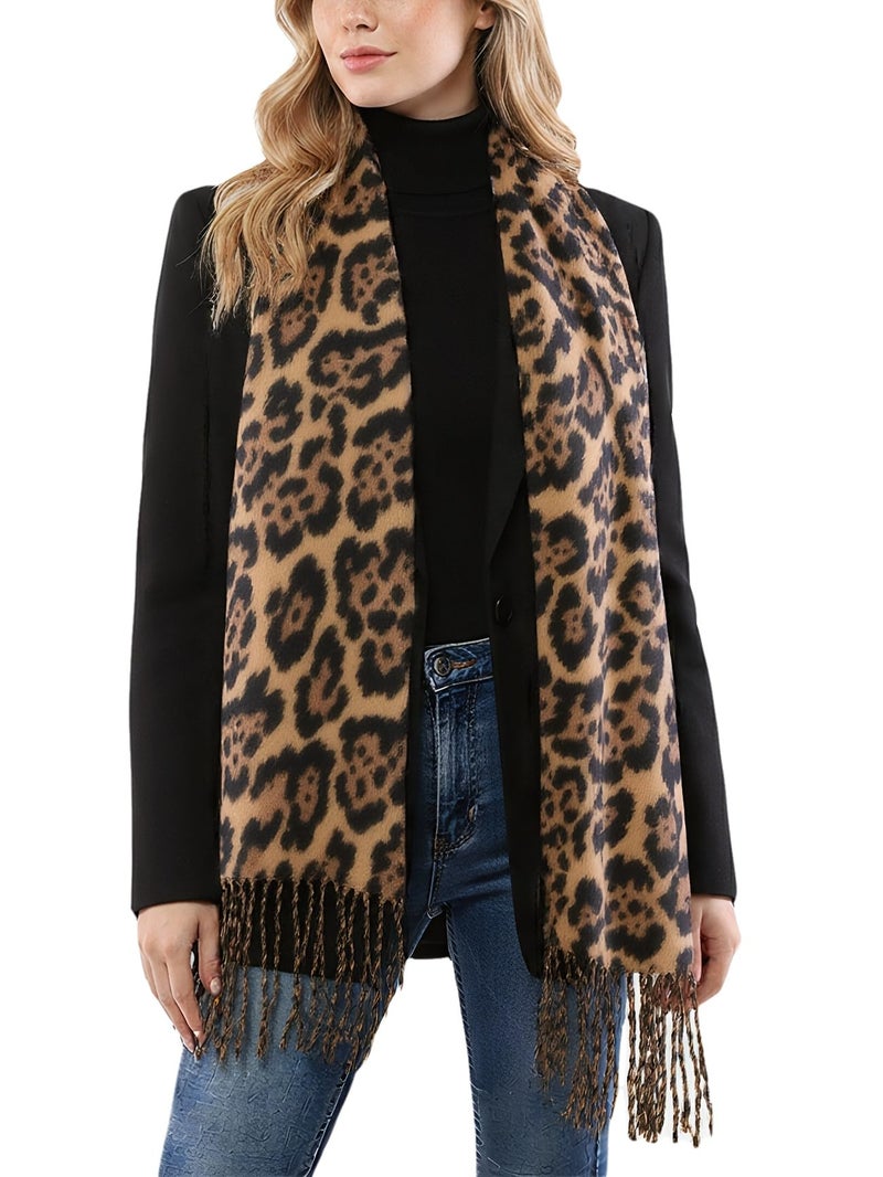 Mealah Women Leopard Print Scarf for Cold Weather - Soft Warm Shawls Scarves with Tassels(74.8''*23.62') - Image 1