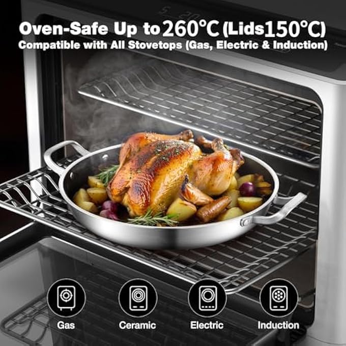 Spnor مقلاة باييلا من الفولاذ المقاوم للصدأ مقاس 34 سم، مقلاة باييلا مع غطاء، مقلاة كبيرة غير لاصقة ثلاثية الطبقات على شكل خلية نحل، أواني طهي من الفولاذ المقاوم للصدأ، مقلاة حثية، مقالي لحفلات التخييم في الهواء الطلق، وعاء طهي - Image 3