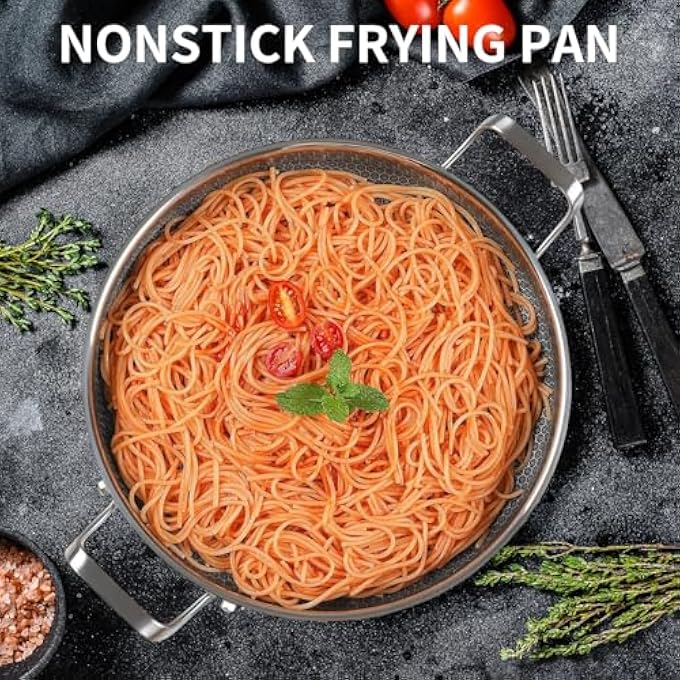 Spnor مقلاة باييلا من الفولاذ المقاوم للصدأ مقاس 34 سم، مقلاة باييلا مع غطاء، مقلاة كبيرة غير لاصقة ثلاثية الطبقات على شكل خلية نحل، أواني طهي من الفولاذ المقاوم للصدأ، مقلاة حثية، مقالي لحفلات التخييم في الهواء الطلق، وعاء طهي - Image 4