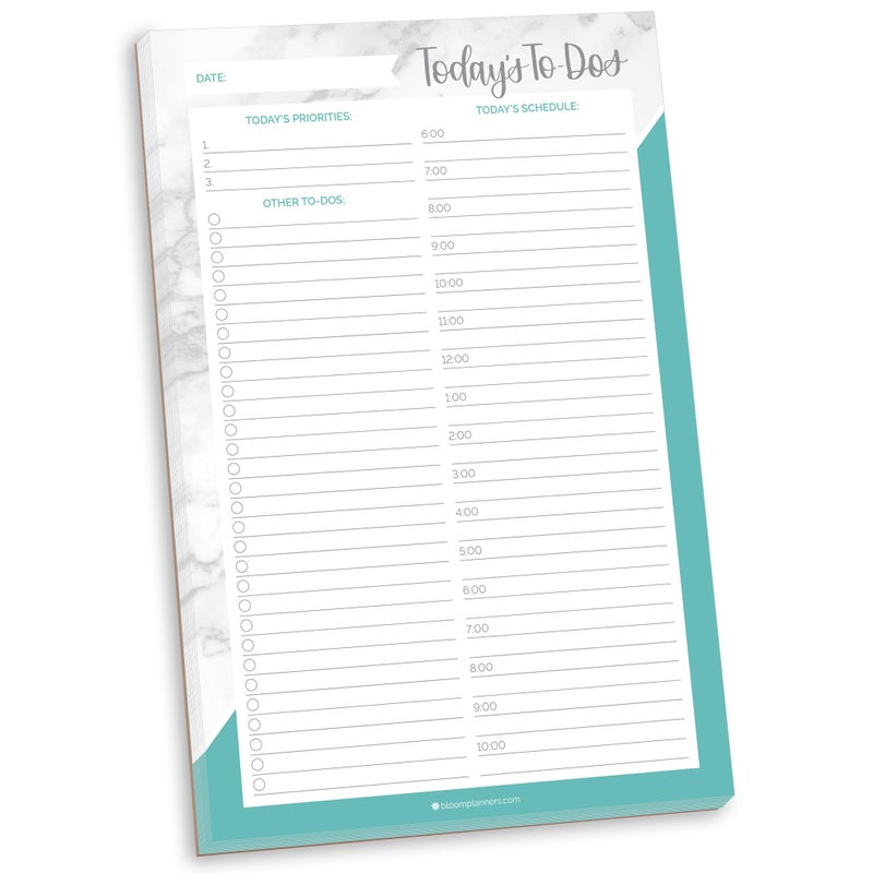 bloom daily planners Undated Daily Timed to-Do List Pad - Tear Off Planning Sheets - 6" x 9" - Color Blocking Marble - Image 1