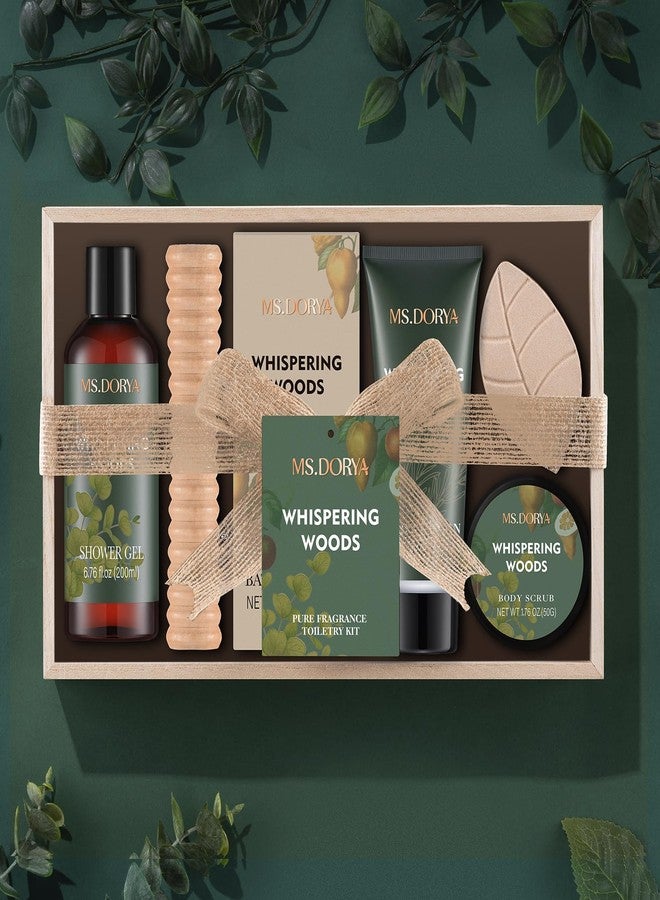 MS.DORYA Birthday Spa Gift Set for Her - 6Pcs Bath and Body Kit with Shower Gel, Body Lotion, Bath Salt, Scrub, Massage Stick - Whispering Woods Spa Basket for Women Mom Wife Girlfriend - Image 3