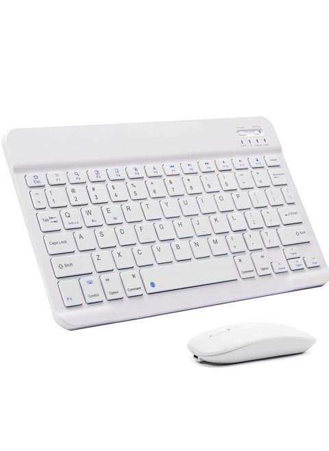 Ultra-Slim Bluetooth Keyboard and Mouse Combo Rechargeable Portable Wireless Keyboard Mouse Set for Apple iPad iPhone iOS 13 and Above Samsung Tablet Phone Smartphone Android Windows (White