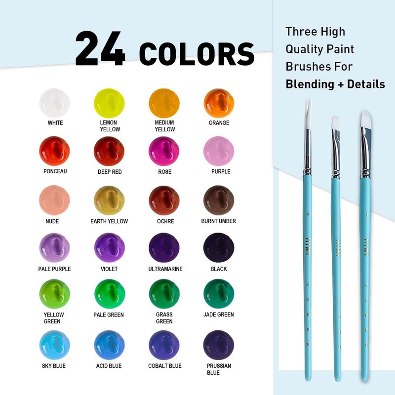 HIMI Gouache Paints set with 3 Paint Brushes, 24 Colors, 30g, Jelly Cup Design, Non Toxic Paint for Canvas and Paper, Art Supplies for Professionals (Ice Blue Case) - Image 5