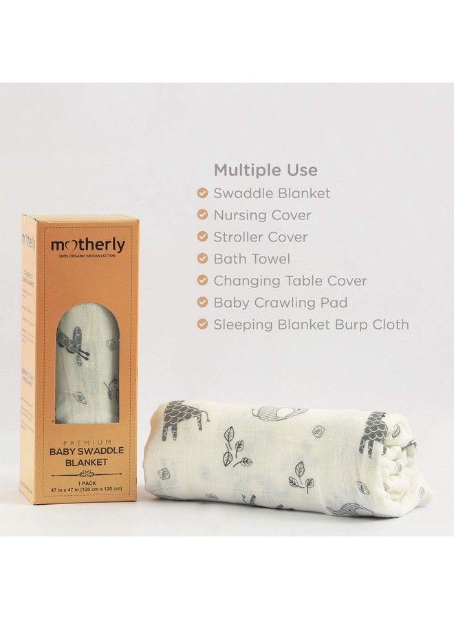 Motherly Baby Blankets Newbornmuslin Cotton Cloth Swaddle 120X120 Cm (Elephant Deer) - Image 4