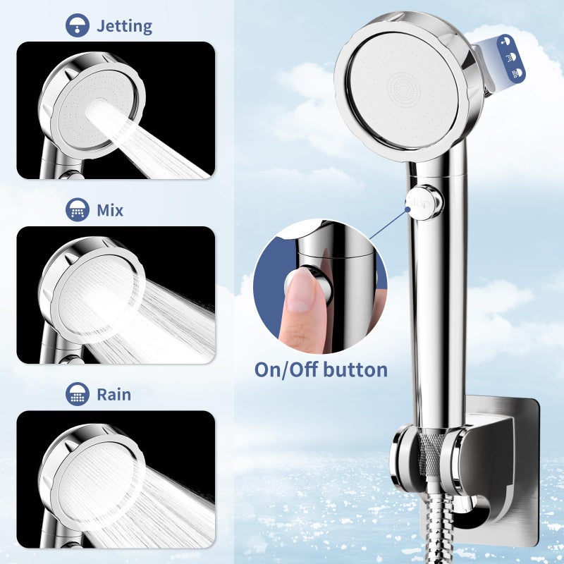 SINGSUO Bathtub Faucet with Sprayer, Filtered Shower Head Attaches to Tub Faucet, Metal Tub Tap with Sprayer, Bathtub Shower Attachment with 3 Adapters, 3-Mode Shower Head with ON/OFF Button (Chrome) - Image 4