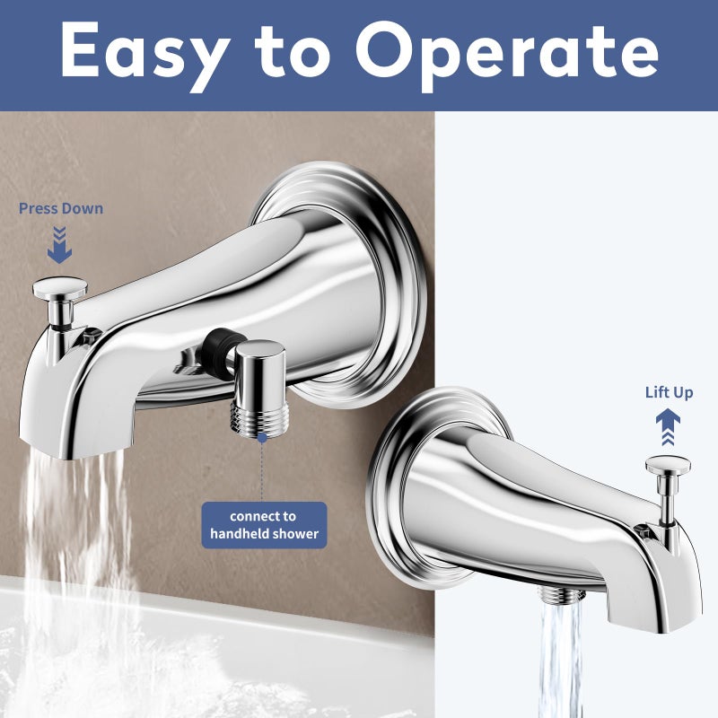 SINGSUO Bathtub Faucet with Sprayer, Filtered Shower Head Attaches to Tub Faucet, Metal Tub Tap with Sprayer, Bathtub Shower Attachment with 3 Adapters, 3-Mode Shower Head with ON/OFF Button (Chrome) - Image 2