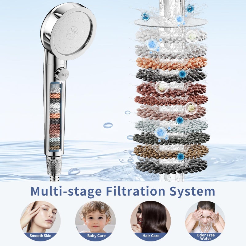 SINGSUO Bathtub Faucet with Sprayer, Filtered Shower Head Attaches to Tub Faucet, Metal Tub Tap with Sprayer, Bathtub Shower Attachment with 3 Adapters, 3-Mode Shower Head with ON/OFF Button (Chrome) - Image 3
