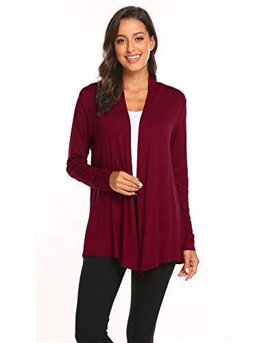 Newchoice Plus Size Cardigans for Women Trendy, Long Sleeve Open Front Dressy Casual Lightweight Cardigan Sweaters Dusters (Wine Red, XXXL) - Image 3