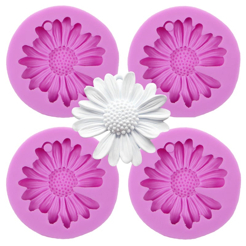 Daisy Silicone Chocolate Molds 4 Packs Flower Keychain Molds for Cake Decoration Cupcake Toppers Candy Sugar Craft Gum Paste Clay Resin