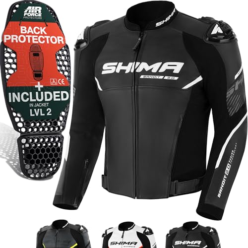 SHIMA Bandit 20 Leather Motorcycle Jacket for Men AirForce Back Protector Armor Biker Riding Lether Motorbike Jackets Summer Sport Bikers Ventilated Motorcycles Armoured Motocycle BlackWhite 58 - Image 1