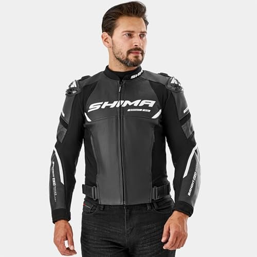 SHIMA Bandit 20 Leather Motorcycle Jacket for Men AirForce Back Protector Armor Biker Riding Lether Motorbike Jackets Summer Sport Bikers Ventilated Motorcycles Armoured Motocycle BlackWhite 58 - Image 3