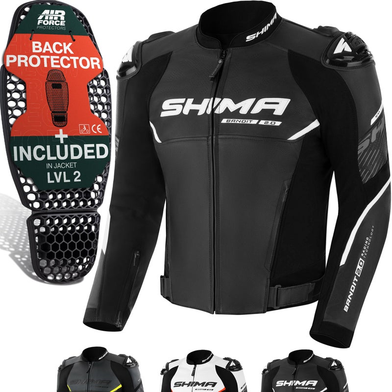 SHIMA Bandit 20 Leather Motorcycle Jacket for Men AirForce Back Protector Armor Biker Riding Lether Motorbike Jackets Summer Sport Bikers Ventilated Motorcycles Armoured Motocycle BlackWhite 58 - Image 2
