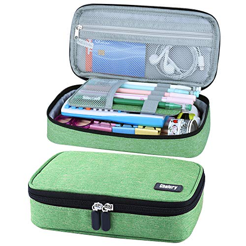 Chelory Big Pencil Case Large Capacity Pencil Bag Pouch Pen Pencil Marker Holder with High Storage for Office Supplier Desk Stationery Organizer Makeup Bag (Green) - Image 1