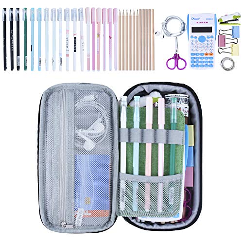 Chelory Big Pencil Case Large Capacity Pencil Bag Pouch Pen Pencil Marker Holder with High Storage for Office Supplier Desk Stationery Organizer Makeup Bag (Green) - Image 3