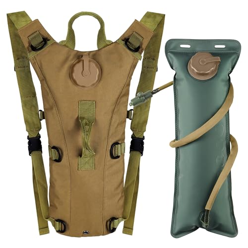 Outplea Tactical Hydration Pack Backpack with 3L Water Bladder for Men, Leakproof Military Rave Water Backpack for Running Hiking Cycling Jogging Festival, Khaki - Image 1