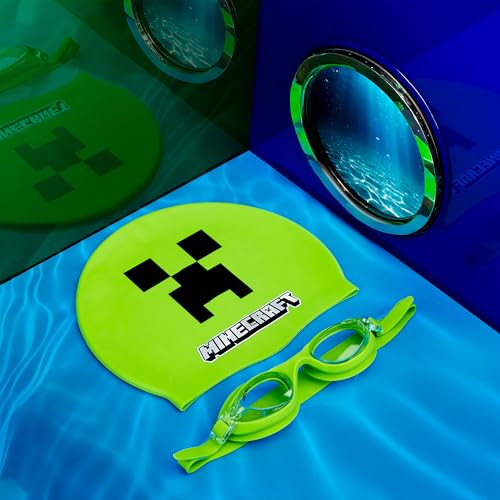 Get Trend Swim Goggles and Swim Cap Kids Teens Anti Fog UV Protection Swimming Goggles (Green Minecraft, 6-14 Years) - Image 5
