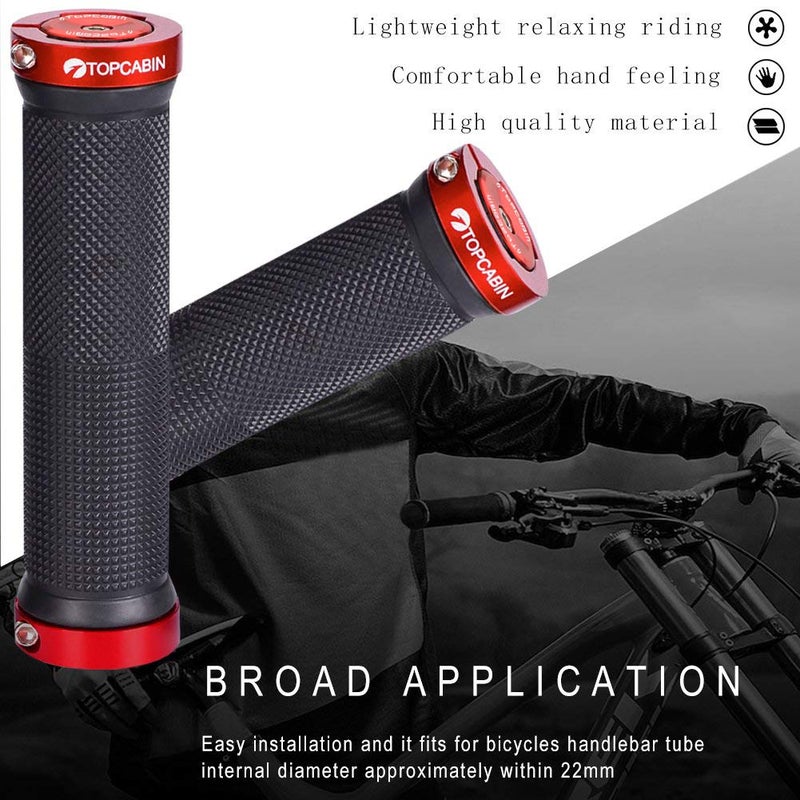 توبكابن Bicycle Grips,Double Lock on Locking Bicycle Handlebar Grips Rubber Comfortable Bike Grips for Mountain BMX ((Aluminum Lock Plug) Red 1 Pair) - Image 5