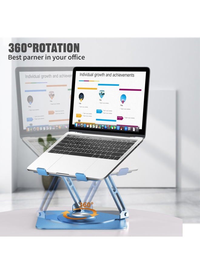 JOYEKY Laptop Stand for Desk, Adjustable Computer Stand with 360° Rotating Base, Ergonomic Laptop Riser for Collaborative Work, Foldable & Portable Laptop Stand, fits for All 10-16" Laptops (Blue) - Image 2