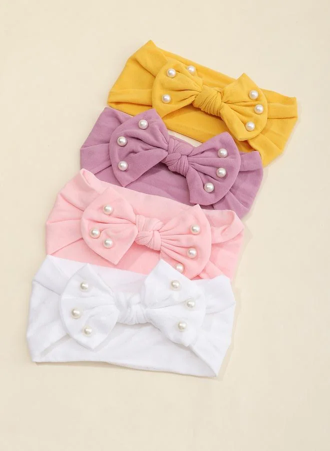 Take Two Pack of 4 - Girls Pearls Embellished Bow Hair Ties