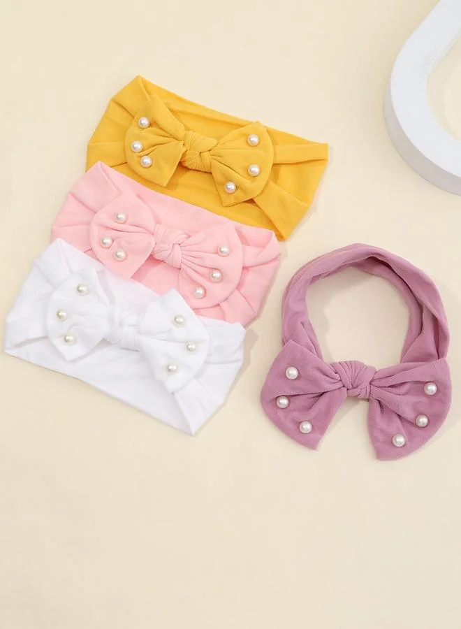 Take Two Pack of 4 - Girls Pearls Embellished Bow Hair Ties
