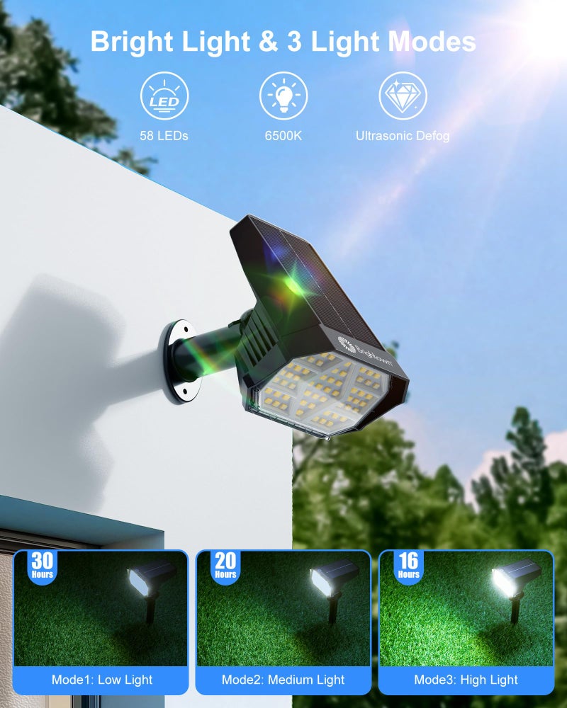 Brightown أضواء سبوت لايت شمسية خارجية من برايتاون 4 عبوات مع 58 LED و 1800mAh، أضواء شمسية خارجية مقاومة للماء IP67 مع 3 أوضاع إضاءة، أضواء شمسية خارجية مزدوجة الاستخدام 2 في 1 للحديقة، الحديقة والممر (أبيض بارد) - Image 2
