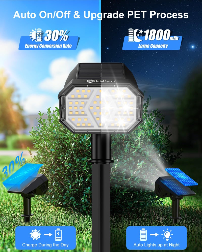 Brightown أضواء سبوت لايت شمسية خارجية من برايتاون 4 عبوات مع 58 LED و 1800mAh، أضواء شمسية خارجية مقاومة للماء IP67 مع 3 أوضاع إضاءة، أضواء شمسية خارجية مزدوجة الاستخدام 2 في 1 للحديقة، الحديقة والممر (أبيض بارد) - Image 3