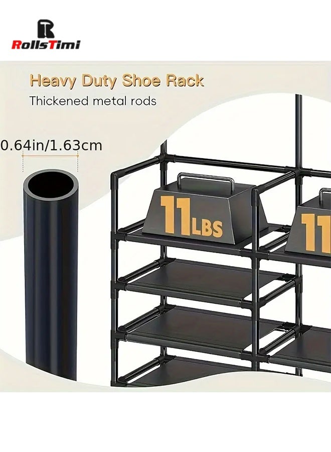 RollsTimi  Three Rows Three Tiers Freestanding Metal Clothing Rack Shoe Storage Shelves for Bedroom Living Room Entryway Space-Saving,Black - Image 5