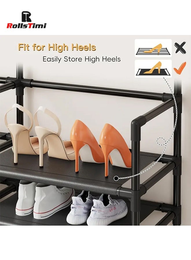 RollsTimi  Three Rows Three Tiers Freestanding Metal Clothing Rack Shoe Storage Shelves for Bedroom Living Room Entryway Space-Saving,Black - Image 3