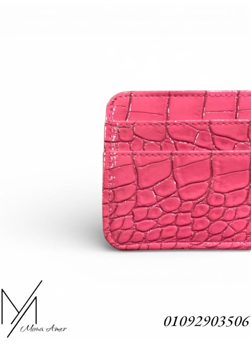 M A Printed Leather Card Holder 10 x 7.5 cm For Women – Fuchsia-M-007-FU - Image 3