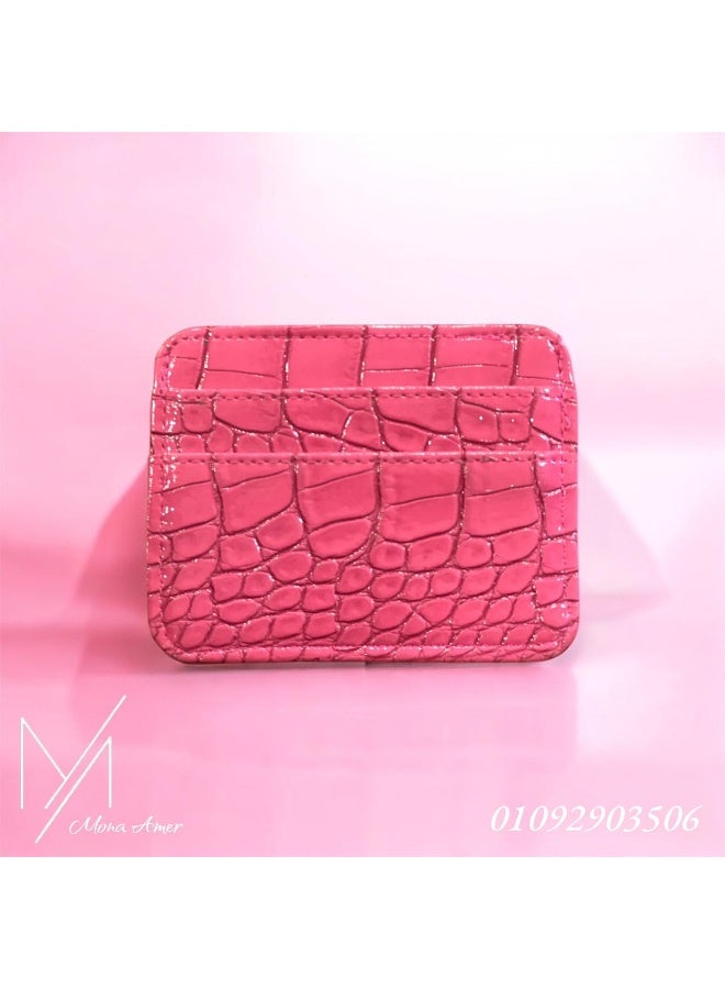 M A Printed Leather Card Holder 10 x 7.5 cm For Women – Fuchsia-M-007-FU - Image 2