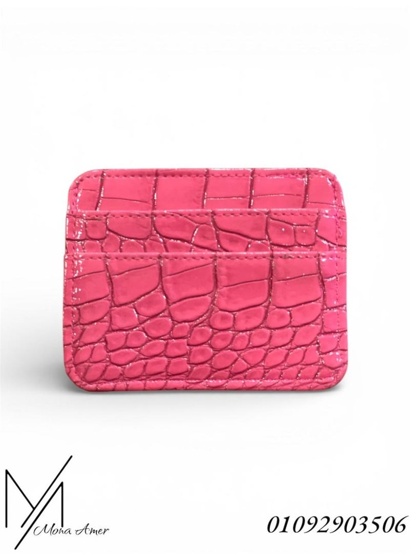 M A Printed Leather Card Holder 10 x 7.5 cm For Women – Fuchsia-M-007-FU - Image 4