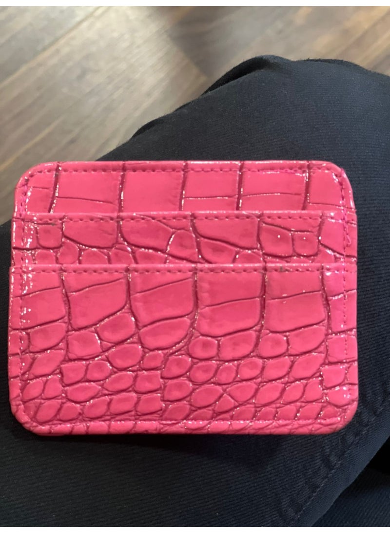 M A Printed Leather Card Holder 10 x 7.5 cm For Women – Fuchsia-M-007-FU - Image 1