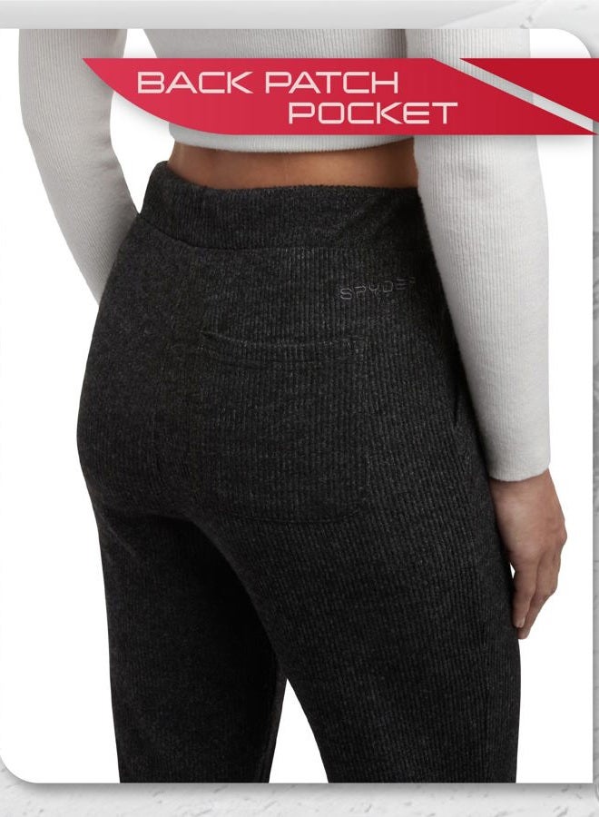 Spyder Women's Brushed Fleece Jogger Sweatpants - Cozy Ribbed Knit Lounge Fashion Joggers with Drawstring and Pockets (S-XL), Black, M - Image 2