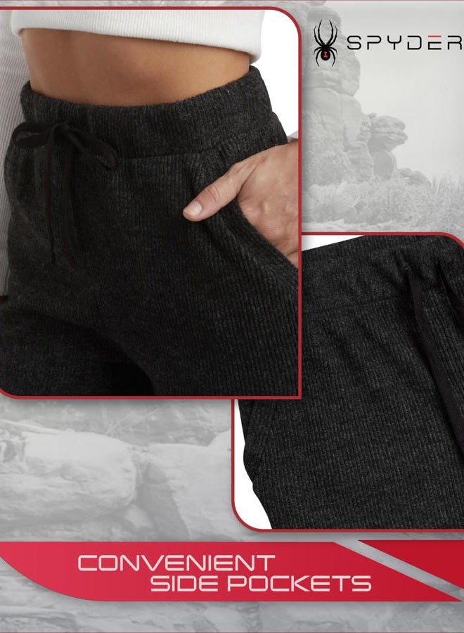 Spyder Women's Brushed Fleece Jogger Sweatpants - Cozy Ribbed Knit Lounge Fashion Joggers with Drawstring and Pockets (S-XL), Black, M - Image 5