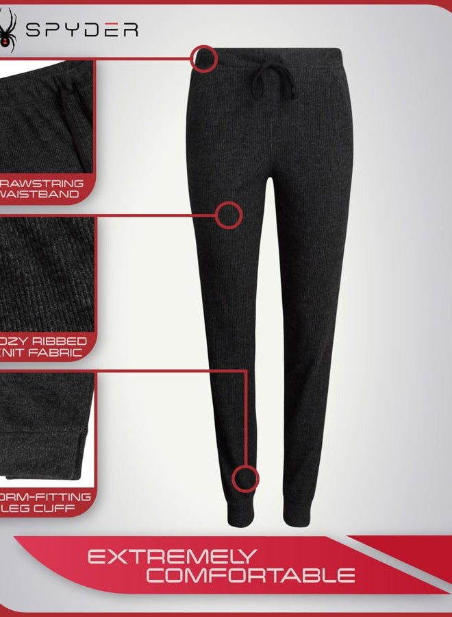 Spyder Women's Brushed Fleece Jogger Sweatpants - Cozy Ribbed Knit Lounge Fashion Joggers with Drawstring and Pockets (S-XL), Black, M - Image 4